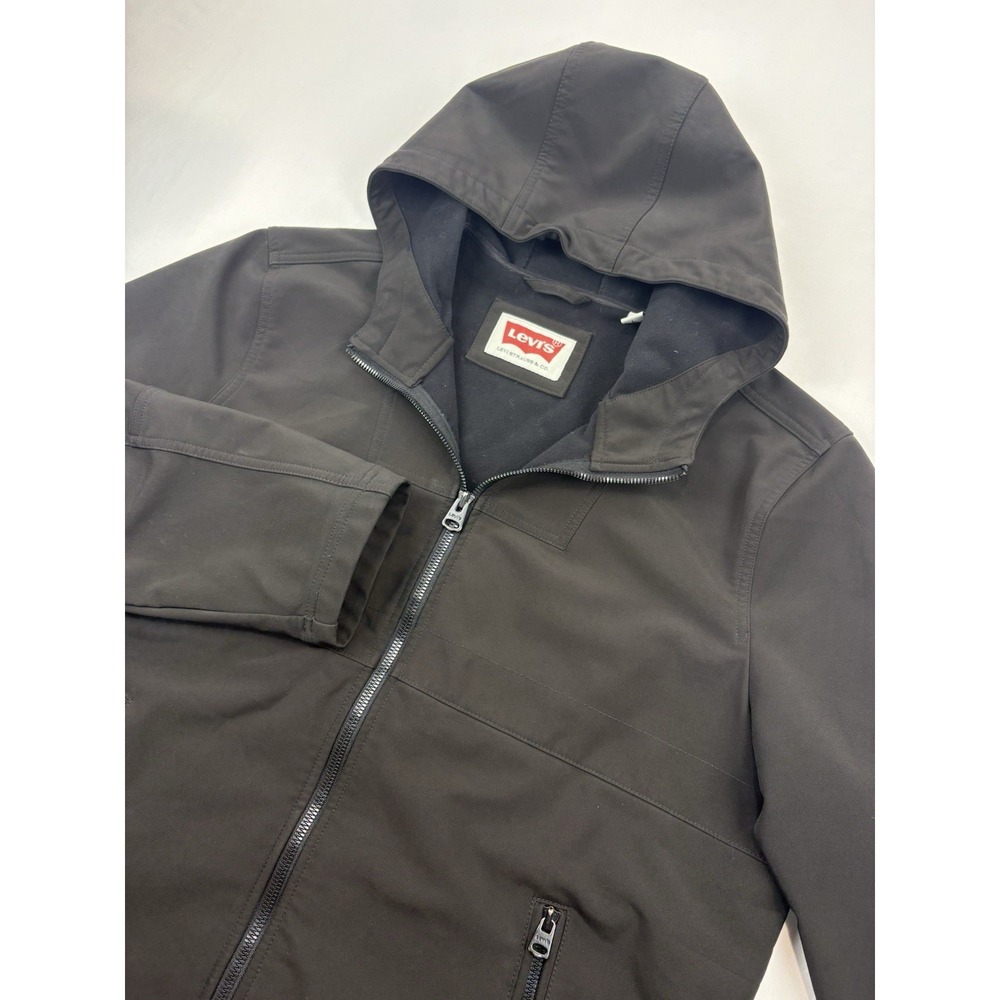 Levis Softshell Hooded Outdoor Jacket Full Zip Men's Large Trucker Dark Brown